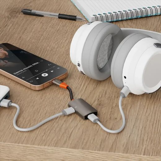 Picture of Porodo AudioLink Duo USB-C Interface Audio and Charge Splitter - Black & Orange