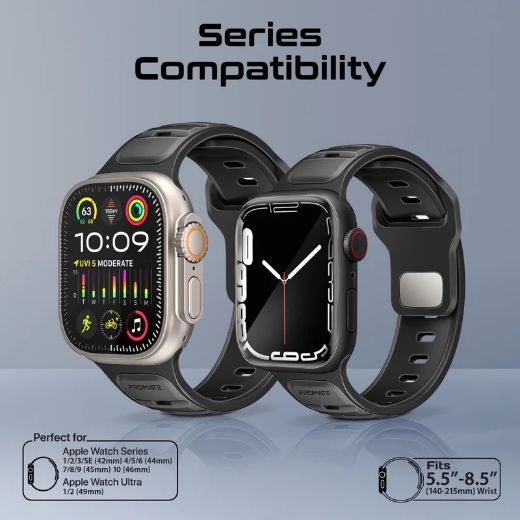 Picture of Promate Durable Two-Toned Silicone Sporty Watch Band for Apple Watch 42/44/45/49mm - Black