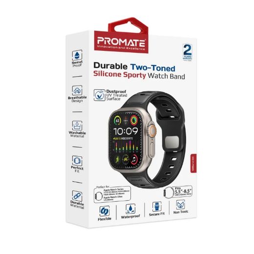 Picture of Promate Durable Two-Toned Silicone Sporty Watch Band for Apple Watch 42/44/45/49mm - Black